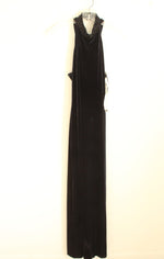 NEW Reggio for Rimini Navy Blue Long Velvet Halter with Beading and Cutout Back Formal Dress | 6