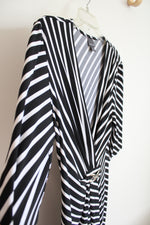 Covington Black & White Striped Deep V-Neck Dress | L