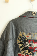 Avirex Vintage Black Textured Leather Varsity Jacket | 6XL