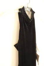 NEW Reggio for Rimini Navy Blue Long Velvet Halter with Beading and Cutout Back Formal Dress | 6