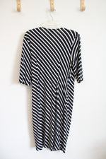 Covington Black & White Striped Deep V-Neck Dress | L