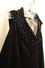 NEW Reggio for Rimini Navy Blue Long Velvet Halter with Beading and Cutout Back Formal Dress | 6