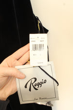 NEW Reggio for Rimini Navy Blue Long Velvet Halter with Beading and Cutout Back Formal Dress | 6