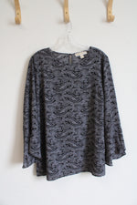 Michael Kors Black & White Patterned Flare Sleeved Top | L