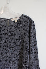 Michael Kors Black & White Patterned Flare Sleeved Top | L