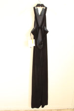 NEW Reggio for Rimini Navy Blue Long Velvet Halter with Beading and Cutout Back Formal Dress | 6