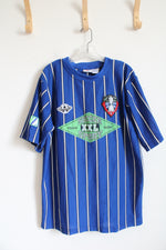 Jerzees Blue & White Striped Trademark Soccer Sport Shirt | L