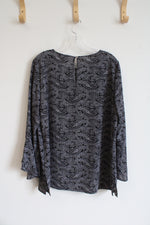 Michael Kors Black & White Patterned Flare Sleeved Top | L