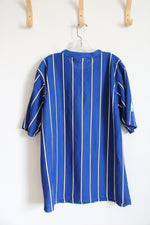 Jerzees Blue & White Striped Trademark Soccer Sport Shirt | L