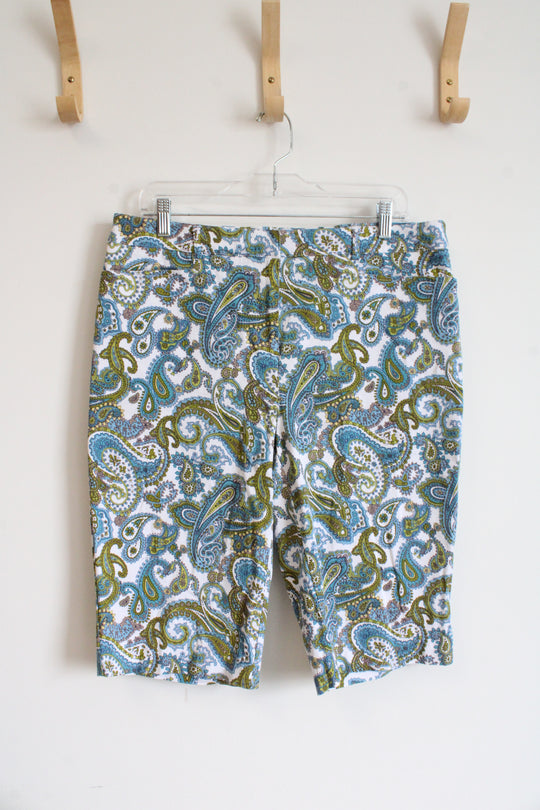 Briggs New York Blue Green & White Paisley Print Long Shorts | 14