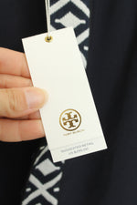 NEW Tory Burch Blue and White Embroidered Knit Trim Tunic Top | 10