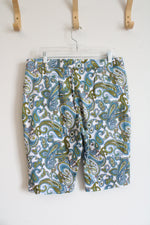 Briggs New York Blue Green & White Paisley Print Long Shorts | 14