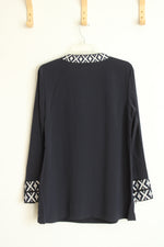 NEW Tory Burch Blue and White Embroidered Knit Trim Tunic Top | 10