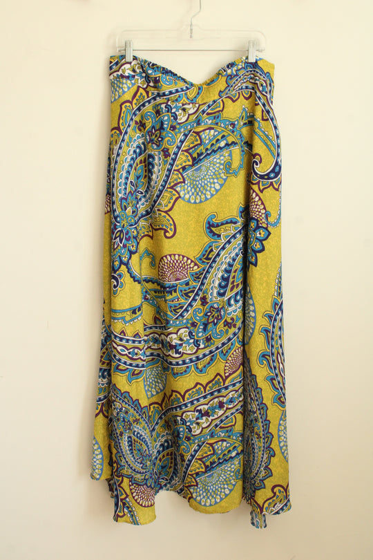 Ashley Stewart Green, Blue and Purple Paisley Lined Maxi Skirt | 2XL