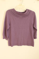 Christopher and Banks Purple Knit Collar 3/4 Sleeve Top | S-P