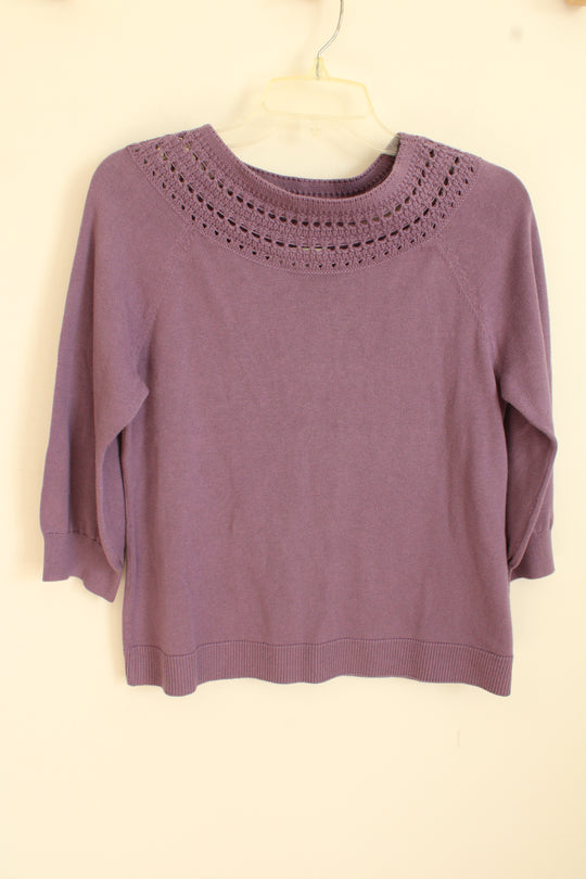 Christopher and Banks Purple Knit Collar 3/4 Sleeve Top | S-P