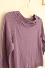 Christopher and Banks Purple Knit Collar 3/4 Sleeve Top | S-P