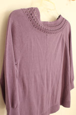 Christopher and Banks Purple Knit Collar 3/4 Sleeve Top | S-P