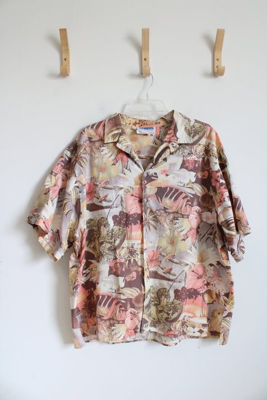 Vintage Disney MGM Studios Tropical Print Button Down Shirt | XL