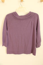 Christopher and Banks Purple Knit Collar 3/4 Sleeve Top | S-P