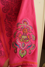 Disney Parks Pink and Purple Printed Zip Front Embroidered Sweater | XS