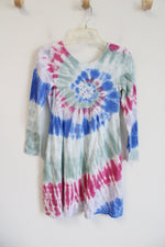 Lands' End Blue Pink Tie Dye Long Sleeved Dress | Youth M (8)