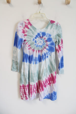 Lands' End Blue Pink Tie Dye Long Sleeved Dress | Youth M (8)