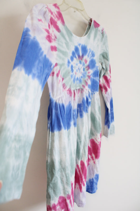 Lands' End Blue Pink Tie Dye Long Sleeved Dress | Youth M (8)