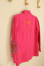 Disney Parks Pink and Purple Printed Zip Front Embroidered Sweater | XS