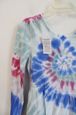 Lands' End Blue Pink Tie Dye Long Sleeved Dress | Youth M (8)