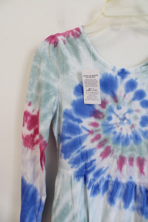 Lands' End Blue Pink Tie Dye Long Sleeved Dress | Youth M (8)
