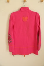 Disney Parks Pink and Purple Printed Zip Front Embroidered Sweater | XS