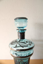 Vintage Blue & Silver Liquor Decanter & Shot Glasses Set