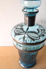 Vintage Blue & Silver Liquor Decanter & Shot Glasses Set