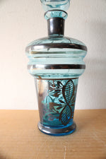 Vintage Blue & Silver Liquor Decanter & Shot Glasses Set