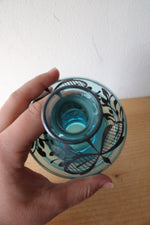 Vintage Blue & Silver Liquor Decanter & Shot Glasses Set