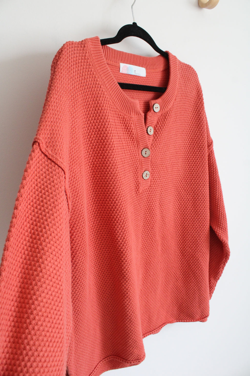 FP Beach Orange Knit Henley Sweater | M