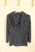 NEW Jones New York Blue Black and Silver Knit Cowl Neck Sweater | S
