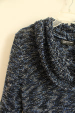 NEW Jones New York Blue Black and Silver Knit Cowl Neck Sweater | S