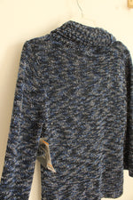 NEW Jones New York Blue Black and Silver Knit Cowl Neck Sweater | S