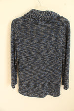 NEW Jones New York Blue Black and Silver Knit Cowl Neck Sweater | S