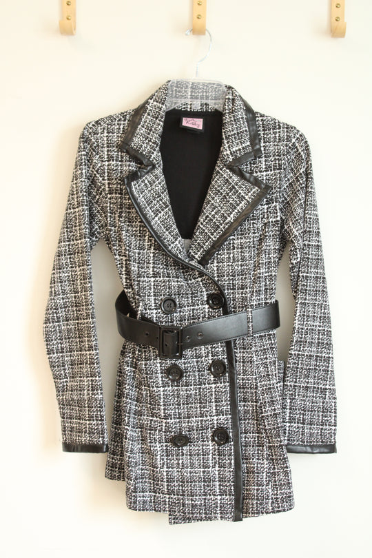 LA Kitty Black & White Tweed With Faux Leather Trim Jacket | M
