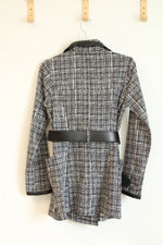 LA Kitty Black & White Tweed With Faux Leather Trim Jacket | M