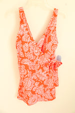 New Lands' End Orange and White Printed Wrap One-piece Bathing Suit Dress | 12