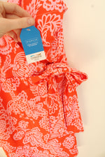 New Lands' End Orange and White Printed Wrap One-piece Bathing Suit Dress | 12