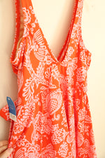 New Lands' End Orange and White Printed Wrap One-piece Bathing Suit Dress | 12