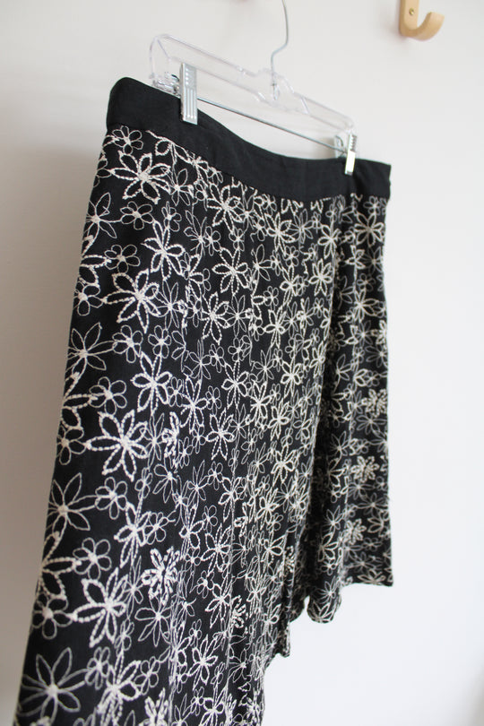 Christopher & Banks Tan Embroidered Linen Blend Floral Skirt | 14