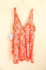 New Lands' End Orange and White Printed Wrap One-piece Bathing Suit Dress | 12