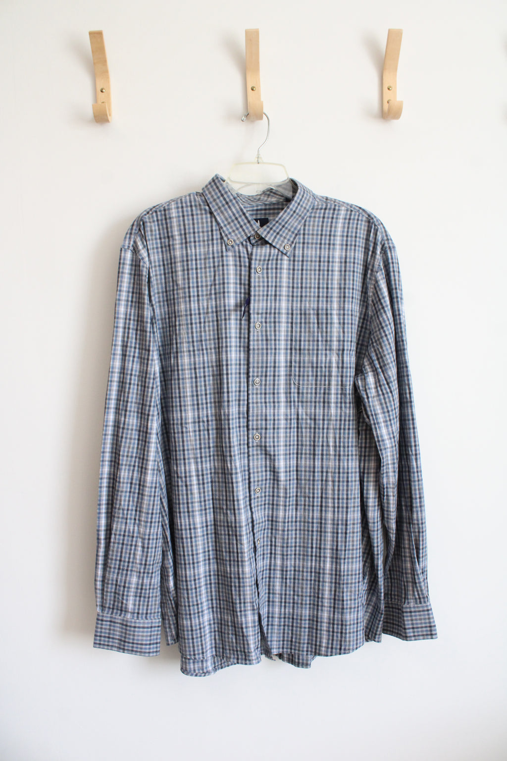 Johnnie-O Blue & Gray Plaid Button Down Shirt | XXL
