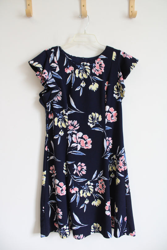JH Navy Floral Ruffled Sleeve Dress | 14
